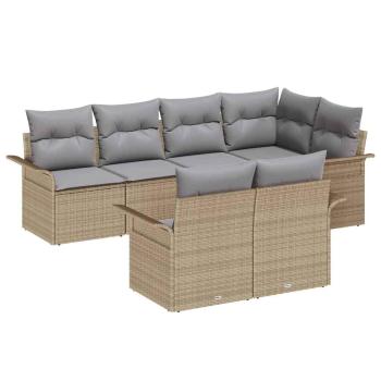7-teiliges Garten Sofa Set mit Kissen Beige Poly Rattan, 2-Sitzer Garten Sofa mit Stauraum & Kissen Beige Poly Rattan