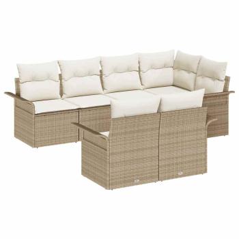 7-teiliges Garten Sofa Set mit Kissen Beige Poly Rattan, 2-Sitzer Garten Sofa mit Stauraum & Kissen Beige Poly Rattan
