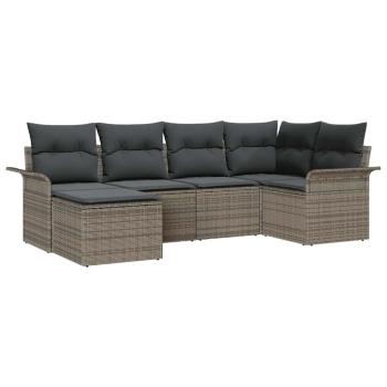 6-teiliges Garten-Sofa-Set mit Kissen Grau Poly Rattan, 2-Sitzer Garten-Sofa mit Stauraum & Kissen Grau Poly Rattan