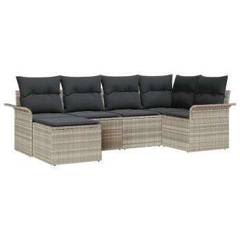 6-teiliges Garten Sofa Set mit Kissen Hellgrau Poly Rattan, 2-Sitzer Garten Sofa mit Stauraum & Kissen Hellgrau Poly Rattan