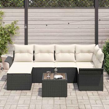6-teiliges Garten Sofa Set mit Polstern Braunes Poly Rattan, 2-Sitzer Garten Sofa mit Stauraum und Polstern Schwarzes Poly Rattan