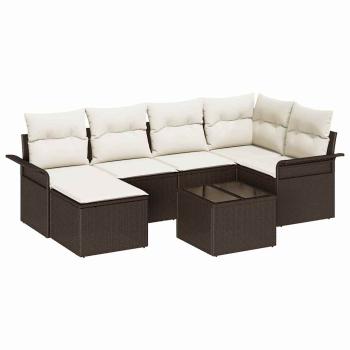 6-teiliges Garten-Sofa-Set mit Kissen Grau Poly-Rattan, 2-Sitzer Garten-Sofa mit Stauraum & Kissen Braun Poly-Rattan