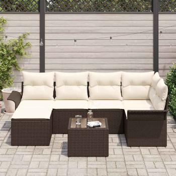 6-teiliges Garten-Sofa-Set mit Kissen Grau Poly-Rattan, 2-Sitzer Garten-Sofa mit Stauraum & Kissen Braun Poly-Rattan