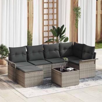ARDEBO.de - 6-teiliges Garten Sofa Set mit Kissen Schwarz Poly Rattan, 2-Sitzer Garten Sofa mit Stauraum & Kissen Grau Poly Rattan