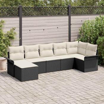 ARDEBO.de - 7-teiliges Garten Sofa Set mit Kissen Schwarz Poly Rattan, 2-Sitzer Garten Sofa mit Stauraum & Kissen Schwarz Poly Rattan
