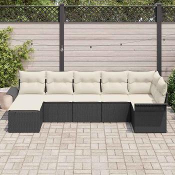 7-teiliges Garten Sofa Set mit Kissen Schwarz Poly Rattan, 2-Sitzer Garten Sofa mit Stauraum & Kissen Schwarz Poly Rattan