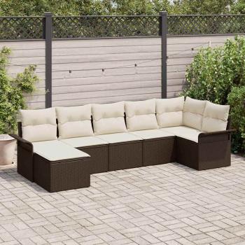 ARDEBO.de - 7-teiliges Garten Sofa Set mit Kissen in Braun aus Poly Rattan, 2-Sitzer Garten Sofa mit Stauraum & Kissen in Braun aus Poly Rattan