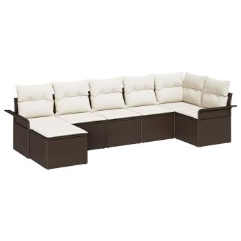 7-teiliges Garten Sofa Set mit Kissen in Braun aus Poly Rattan, 2-Sitzer Garten Sofa mit Stauraum & Kissen in Braun aus Poly Rattan