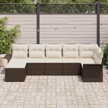 7-teiliges Garten Sofa Set mit Kissen in Braun aus Poly Rattan, 2-Sitzer Garten Sofa mit Stauraum & Kissen in Braun aus Poly Rattan