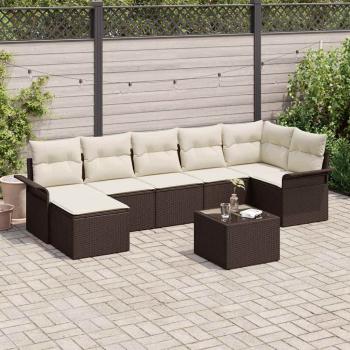 ARDEBO.de - 7-teiliges Garten-Sofa-Set mit Kissen Grau Poly-Rattan, 2-Sitzer Garten-Sofa mit Stauraum & Kissen Braun Poly-Rattan