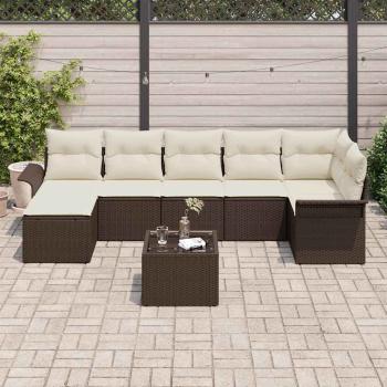 7-teiliges Garten-Sofa-Set mit Kissen Grau Poly-Rattan, 2-Sitzer Garten-Sofa mit Stauraum & Kissen Braun Poly-Rattan