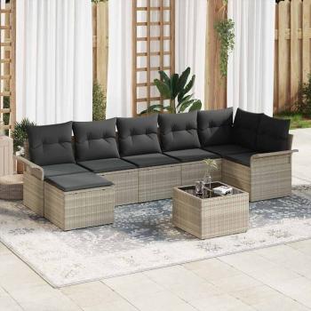 ARDEBO.de - 8-teiliges Garten-Sofaset mit Kissen Grau Poly Rattan, 2-Sitzer Garten-Sofa mit Stauraum & Kissen Hellgrau Poly Rattan