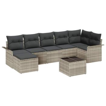 8-teiliges Garten-Sofaset mit Kissen Grau Poly Rattan, 2-Sitzer Garten-Sofa mit Stauraum & Kissen Hellgrau Poly Rattan