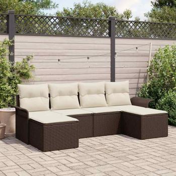 ARDEBO.de - 6-teiliges Garten Sofa Set mit Kissen Braun Poly Rattan, 2-Sitzer Garten Sofa mit Stauraum & Kissen Braun Poly Rattan
