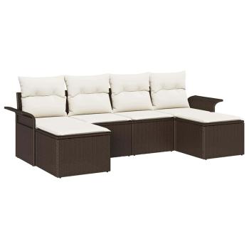 6-teiliges Garten Sofa Set mit Kissen Braun Poly Rattan, 2-Sitzer Garten Sofa mit Stauraum & Kissen Braun Poly Rattan