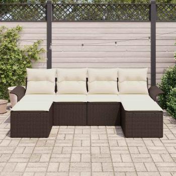 6-teiliges Garten Sofa Set mit Kissen Braun Poly Rattan, 2-Sitzer Garten Sofa mit Stauraum & Kissen Braun Poly Rattan