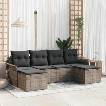ARDEBO.de - 6-teiliges Garten Sofa Set mit Kissen Grau Poly Rattan, 2-Sitzer Garten Sofa mit Stauraum & Kissen Grau Poly Rattan