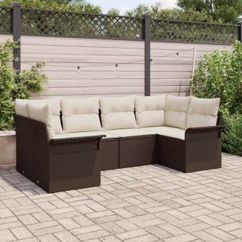 ARDEBO.de - 6-teiliges Garten-Sofa-Set mit Kissen Braun Poly Rattan, 2-Sitzer Garten-Sofa mit Stauraum & Kissen Braun Poly Rattan