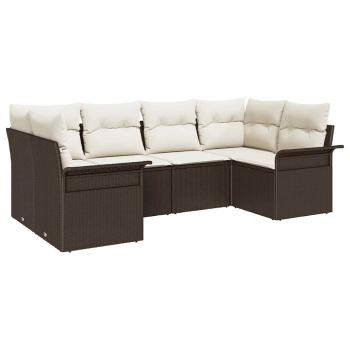 6-teiliges Garten-Sofa-Set mit Kissen Braun Poly Rattan, 2-Sitzer Garten-Sofa mit Stauraum & Kissen Braun Poly Rattan