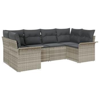 ARDEBO.de - 6-teiliges Garten-Sofaset mit Kissen hellgrau aus Poly-Rattan, 2-Sitzer Garten-Sofa mit Stauraum & Kissen hellgrau aus Poly-Rattan