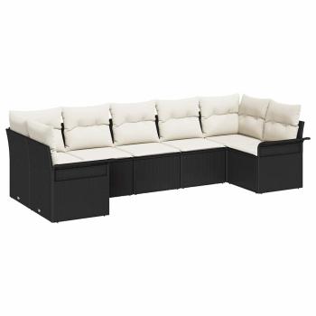 7-teiliges Garten-Sofa-Set mit Kissen Schwarz Poly-Rattan, 2-Sitzer Garten-Sofa mit Stauraum & Kissen Schwarz Poly-Rattan