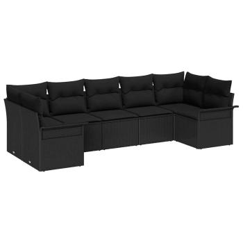 7-teiliges Garten Sofa Set mit Kissen Schwarz Poly Rattan, 2-Sitzer Garten Sofa mit Stauraum & Kissen Schwarz Poly Rattan