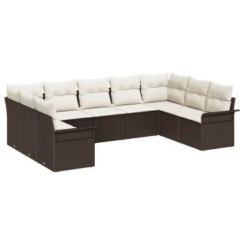 9-teilige Garten Sofa Set mit Kissen Braun Poly Rattan, 2-Sitzer Garten Sofa mit Stauraum & Kissen Braun Poly Rattan