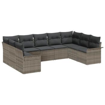 ARDEBO.de - 9-teilige Garten Sofa Set mit Kissen Grau Poly Rattan, 2-Sitzer Garten Sofa mit Stauraum & Kissen Grau Poly Rattan