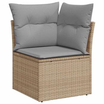 9-teiliges Garten-Sofa-Set mit Kissen Beige Poly Rattan, 2-Sitzer Garten-Sofa mit Stauraum & Kissen Beige Poly Rattan