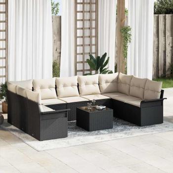 ARDEBO.de - 9-teiliges Garten Sofa Set mit Kissen Braun Poly Rattan, 2-Sitzer Garten Sofa mit Stauraum & Kissen Schwarz Poly Rattan