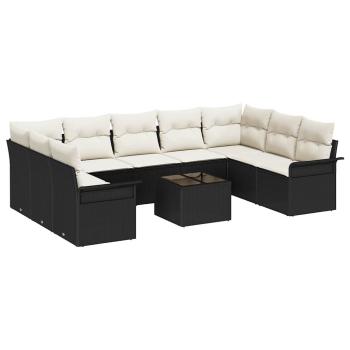 9-teiliges Garten Sofa Set mit Kissen Braun Poly Rattan, 2-Sitzer Garten Sofa mit Stauraum & Kissen Schwarz Poly Rattan