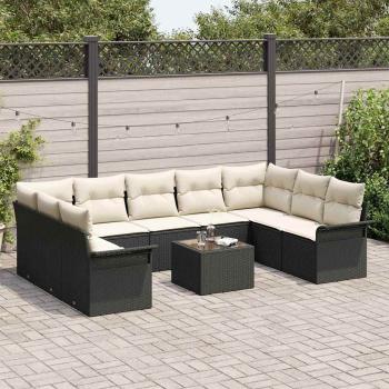 9-teiliges Garten Sofa Set mit Kissen Braun Poly Rattan, 2-Sitzer Garten Sofa mit Stauraum & Kissen Schwarz Poly Rattan