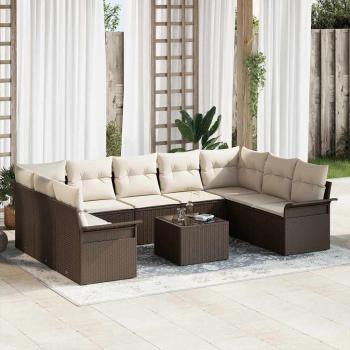ARDEBO.de - 9-teiliges Garten Sofa Set mit Kissen Grau Poly Rattan, 2-Sitzer Garten Sofa mit Stauraum & Kissen Braun Poly Rattan
