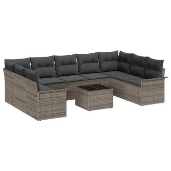 9-teiliges Garten-Sofa-Set mit Kissen Schwarz Poly-Rattan, 2-Sitzer Garten-Sofa mit Stauraum & Kissen Grau Poly-Rattan