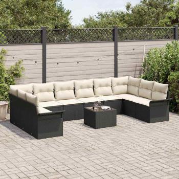 10-teiliges Garten-Sofa-Set mit Kissen Braun Poly-Rattan, 2-Sitzer Garten-Sofa mit Stauraum & Kissen Schwarz Poly-Rattan
