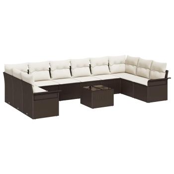 10-teiliges Garten Sofa Set mit Kissen Grau Poly Rattan, 2-Sitzer Garten Sofa mit Stauraum & Kissen Braun Poly Rattan