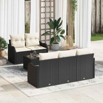 ARDEBO.de - 6-teilige Garten Sofa Set mit Kissen Schwarz Poly Rattan, 2-Sitzer Garten Sofa mit Stauraum & Kissen Schwarz Poly Rattan