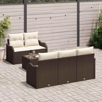 ARDEBO.de - 6-teiliges Garten Sofa Set mit Kissen Braun Poly Rattan, 2-Sitzer Garten Sofa mit Stauraum & Kissen Braun Poly Rattan