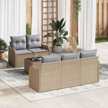 ARDEBO.de - Gartensofa-set 6 stk. 5-Sitzanzahl Beige und Grau Poly-Rattan