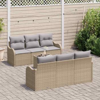 7-teiliges Garten-Sofa-Set mit Kissen Beige Poly-Rattan, 2-Sitzer Garten-Sofa mit Stauraum & Kissen Beige Poly-Rattan