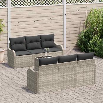 7-teilige Garten Sofaset mit Kissen Hellgrau Poly Rattan, 2-Sitzer Garten Sofa mit Stauraum & Kissen Hellgrau Poly Rattan