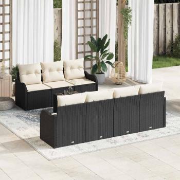ARDEBO.de - 8-teiliges Garten-Sofa-Set mit Kissen Schwarz Poly-Rattan, 2-Sitzer Garten-Sofa mit Stauraum und Kissen Schwarz Poly-Rattan