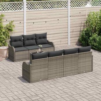 8-teiliges Garten Sofa Set mit Kissen Grau Poly Rattan, 2-Sitzer Garten Sofa mit Stauraum & Kissen Grau Poly Rattan