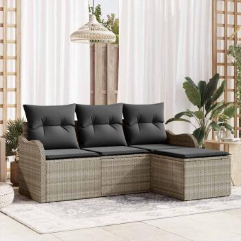 ARDEBO.de - 4-teiliges Garten Sofaset mit Kissen Hellgrau Poly Rattan, 2-Sitzer Garten Sofa mit Stauraum & Kissen Hellgrau Poly Rattan