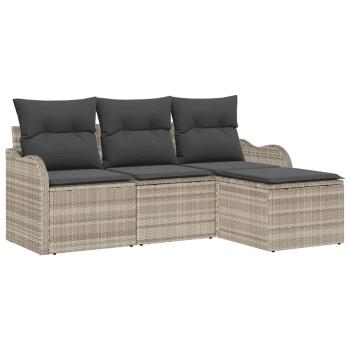 4-teiliges Garten Sofaset mit Kissen Hellgrau Poly Rattan, 2-Sitzer Garten Sofa mit Stauraum & Kissen Hellgrau Poly Rattan