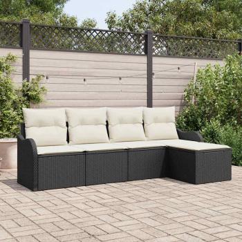 ARDEBO.de - 5-teiliges Garten Sofa Set mit Kissen aus schwarzem Poly Rattan, 2-Sitzer Garten Sofa mit Stauraum & Kissen aus schwarzem Poly Rattan