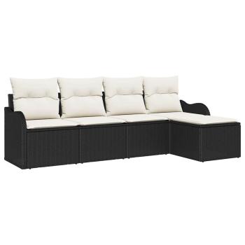5-teiliges Garten Sofa Set mit Kissen aus schwarzem Poly Rattan, 2-Sitzer Garten Sofa mit Stauraum & Kissen aus schwarzem Poly Rattan
