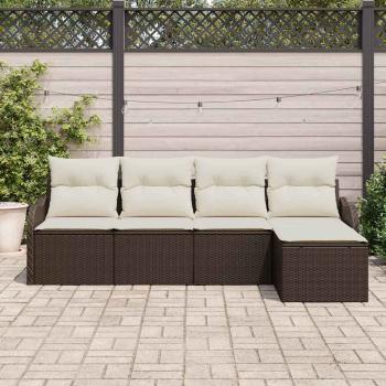 5-teiliges Garten-Sofa-Set mit Kissen Braun Poly-Rattan, 2-Sitzer Garten-Sofa mit Stauraum & Kissen Braun Poly-Rattan