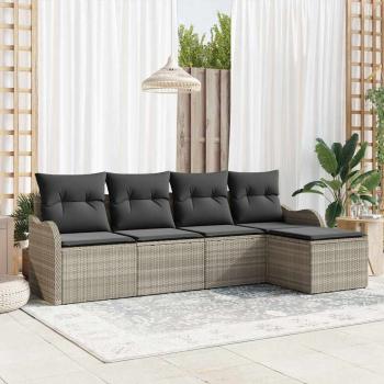 ARDEBO.de - 5-teiliges Garten-Sofaset mit Kissen Hellgraues Poly-Rattan, 2-Sitzer Garten-Sofa mit Stauraum & Kissen Hellgraues Poly-Rattan