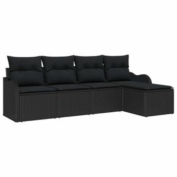 5-teiliges Garten Sofa Set mit Kissen aus schwarzem Poly Rattan, 2-Sitzer Garten Sofa mit Stauraum & Kissen aus schwarzem Poly Rattan